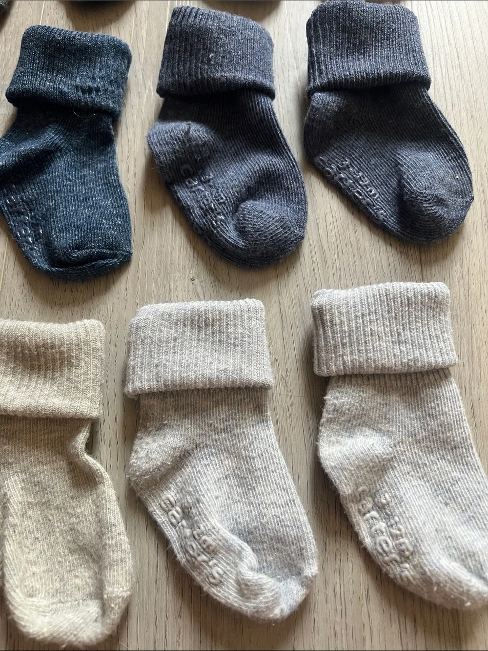 Carter's Bundle of 6 Foldover Grip Socks Size 3-12 Months Assorted Blue & Grey